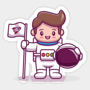 Cute Astronaut Kid Cartoon Vector Icon Illustration Sticker